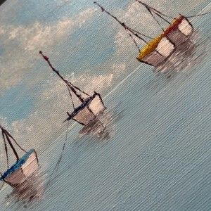 Painting of four boats in the ocean 8in x 10in